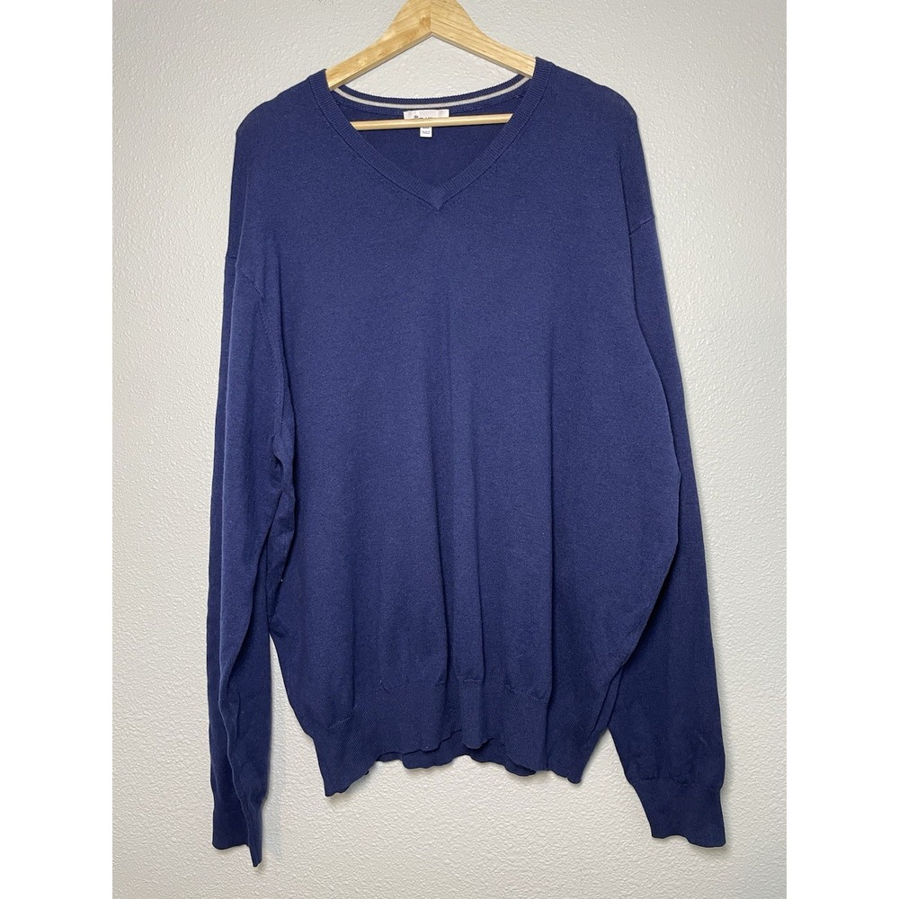 Peter Millar Blue SILK CASHMERE‎ Cotton V-Neck Jumper Pullover Sweater Size 2XL